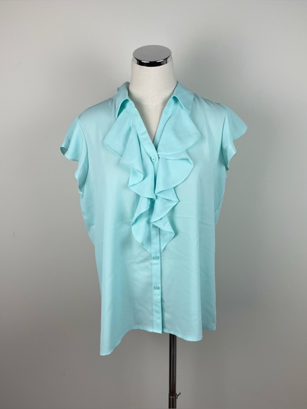 Calvin Klein Solid Light Blue Ruffle Blouse Top Women Large
